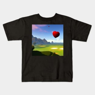 Valentine Wall Art - Two hearts flying - Unique Valentine Fantasy Planet Landsape - Photo print, canvas, artboard print, Canvas Print and T shirt Kids T-Shirt